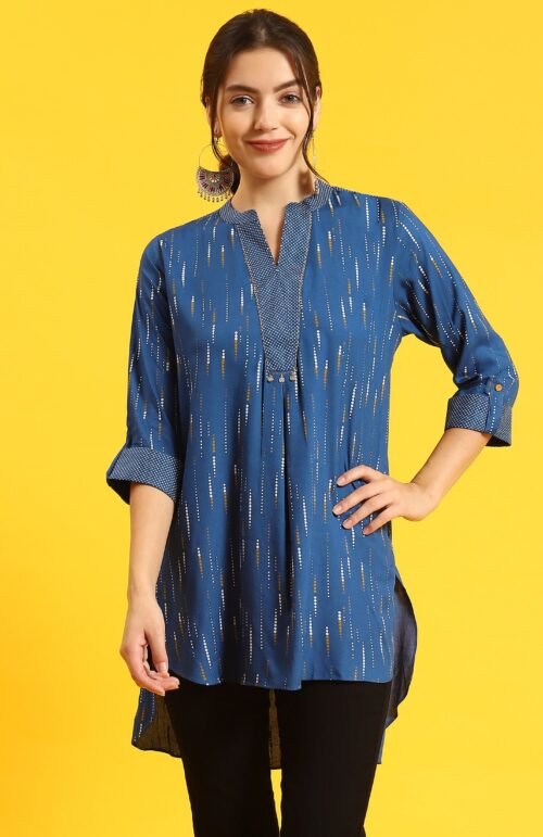 Women Blue Printed Tunic