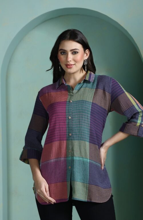 Women Cotton Multicolor Yarn Dyed Tunic