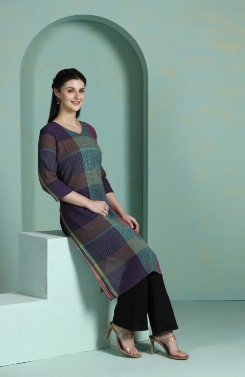 Women Cotton Multicolor Yarn Dyed Kurta
