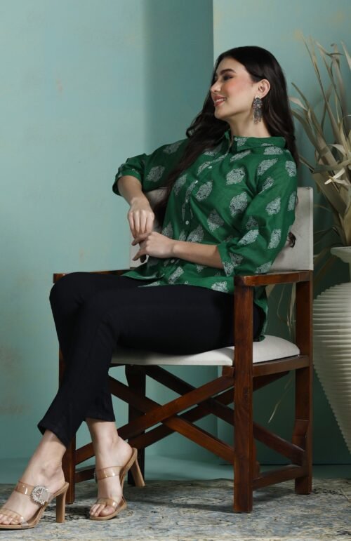 Women Cotton Green Printed Tunic