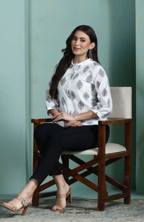 Women Cotton White Printed Tunic