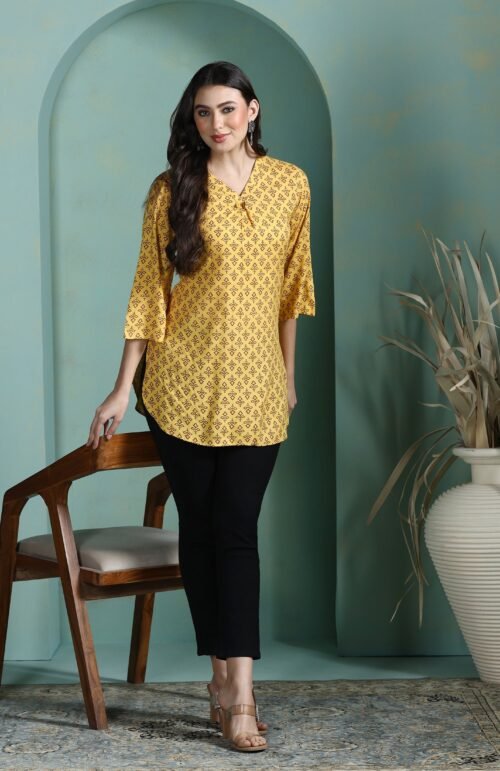 Women Liva Yellow Printed Tunic