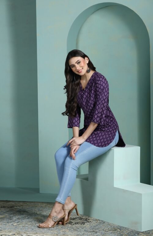 Women Liva Purple Printed Tunic